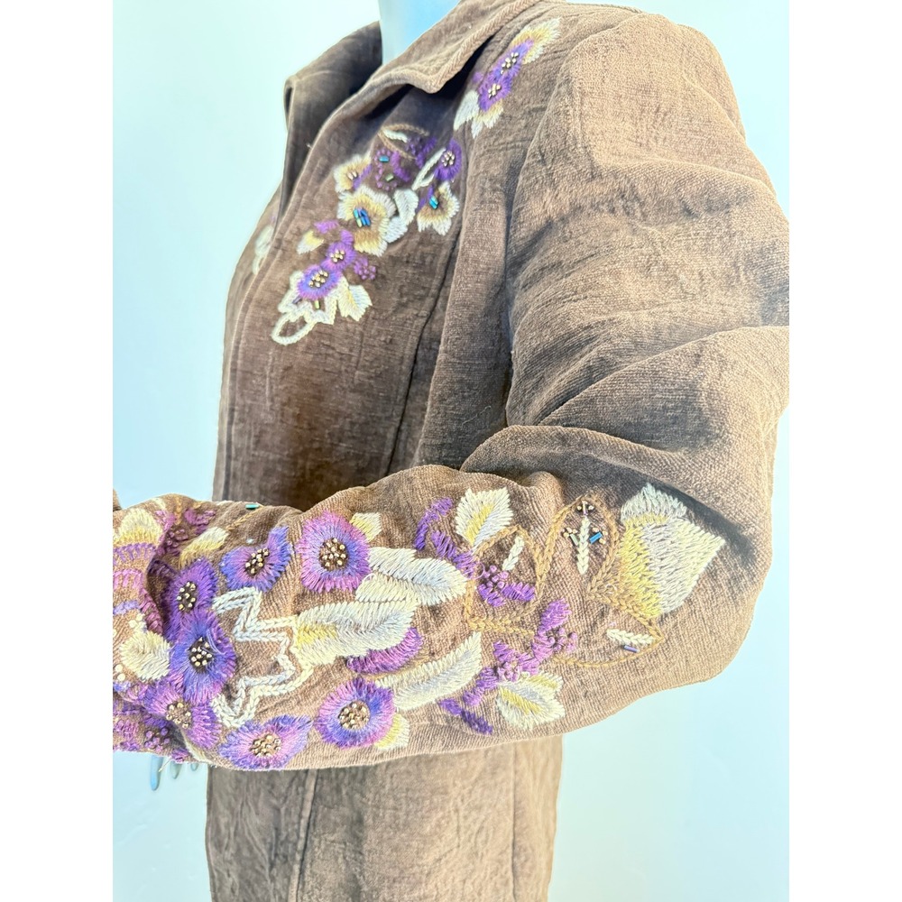 Vintage Coldwater Creek‎ Brown Floral Embroidered Beaded Jacket Blazer - Picture 9 of 9